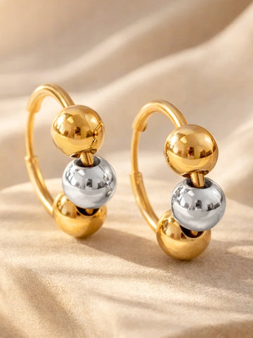 Dual-Tone Beaded Hoop Earrings