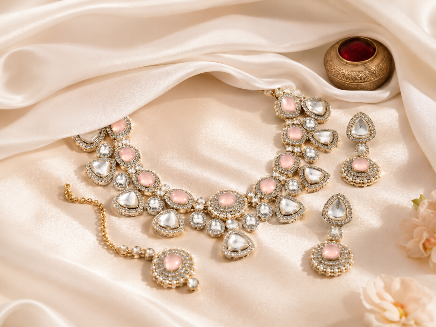 Luxury Pastel Kundan Bridal Necklace Set