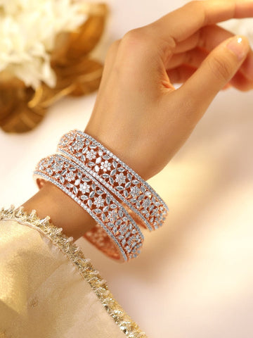 Rose Gold-Plated Floral CZ Bangles – Timeless Elegance