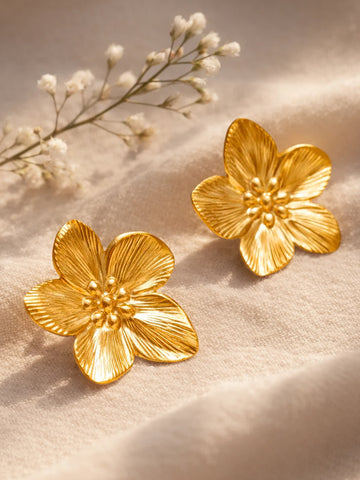 Floral Gold Stud Earrings