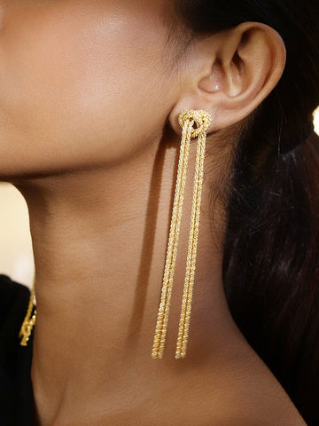 Elegant Gold Tassel Drop Earrings