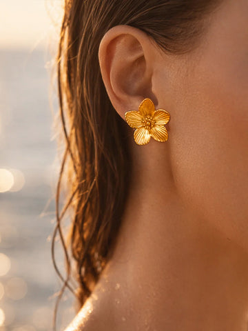 Floral Gold Stud Earrings