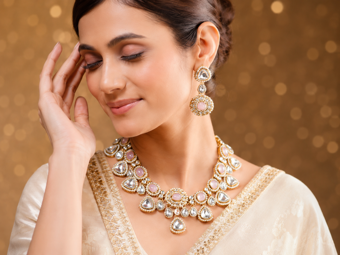 Luxury Pastel Kundan Bridal Necklace Set