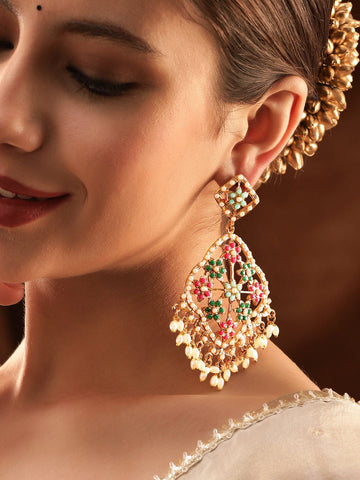 Floral Pearl Chandbali Earrings