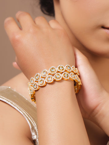 Gold-Plated CZ Floral Bangles – Classic Sparkle for Every Occasion