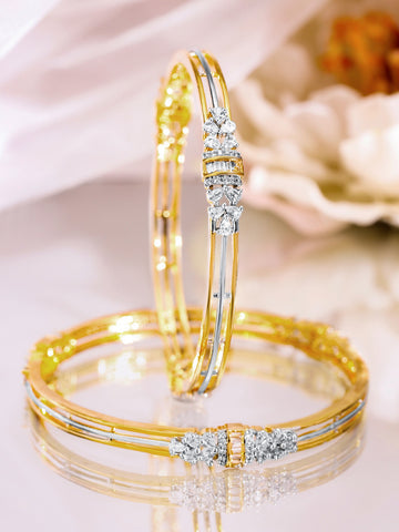Gold & Silver-Tone CZ Bangles – Elegant Dual-Tone Sparkle