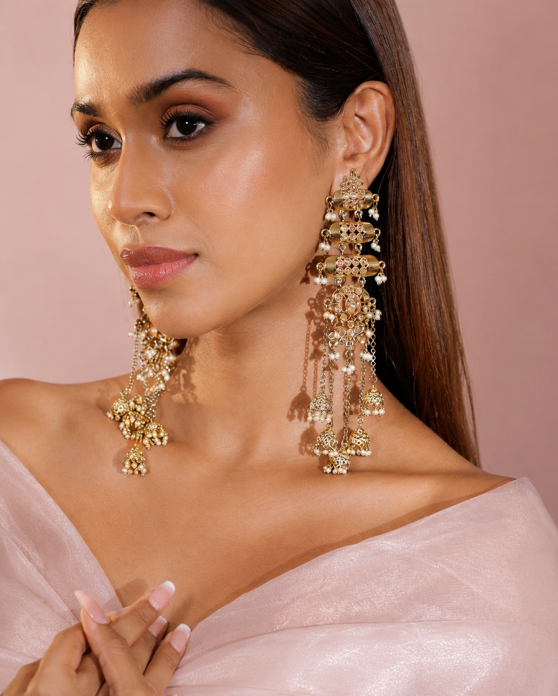 Royal Kundan Shoulder Duster Earrings