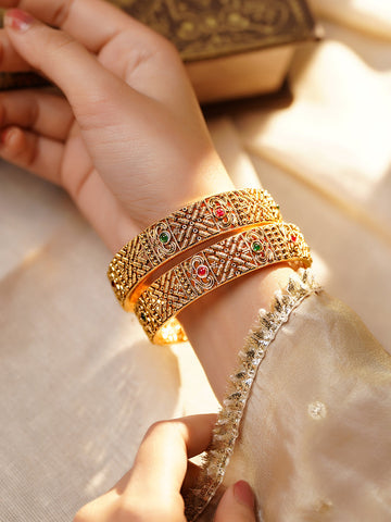 Antique Gold-Plated Ethnic Bangles – Traditional Craftsmanship
