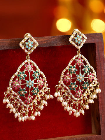 Floral Pearl Chandbali Earrings