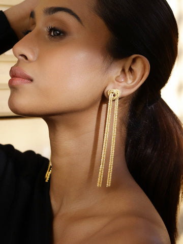 Elegant Gold Tassel Drop Earrings