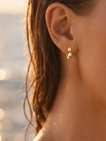 Dual-Tone Beaded Hoop Earrings