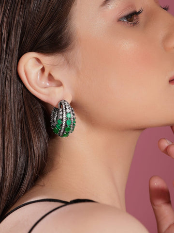 Emerald Green Stone Hoop Earrings