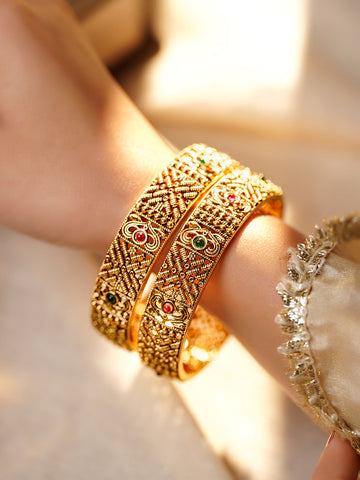 Antique Gold-Plated Ethnic Bangles – Traditional Craftsmanship