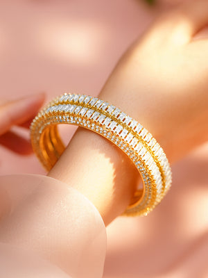 Luxury Gold-Toned American Diamond Bangles Set