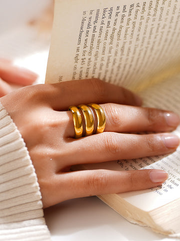 Minimalist Gold-Toned Triple Band Adjustable Ring