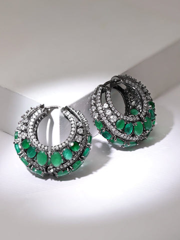 Emerald Green Stone Hoop Earrings