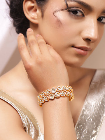 Gold-Plated CZ Floral Bangles – Classic Sparkle for Every Occasion